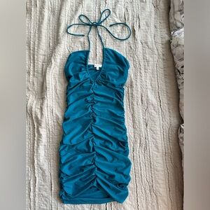 Boutique Teal Halter Mini Dress